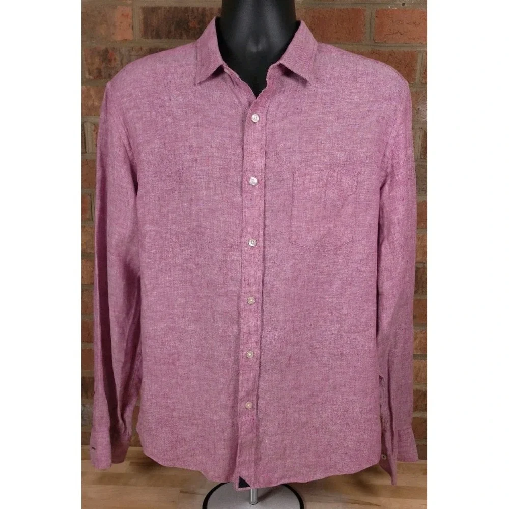 Untuckit Shirt Mens Large Slim Fit Pink Linen Wrinkle Resistant Preppy Button Up